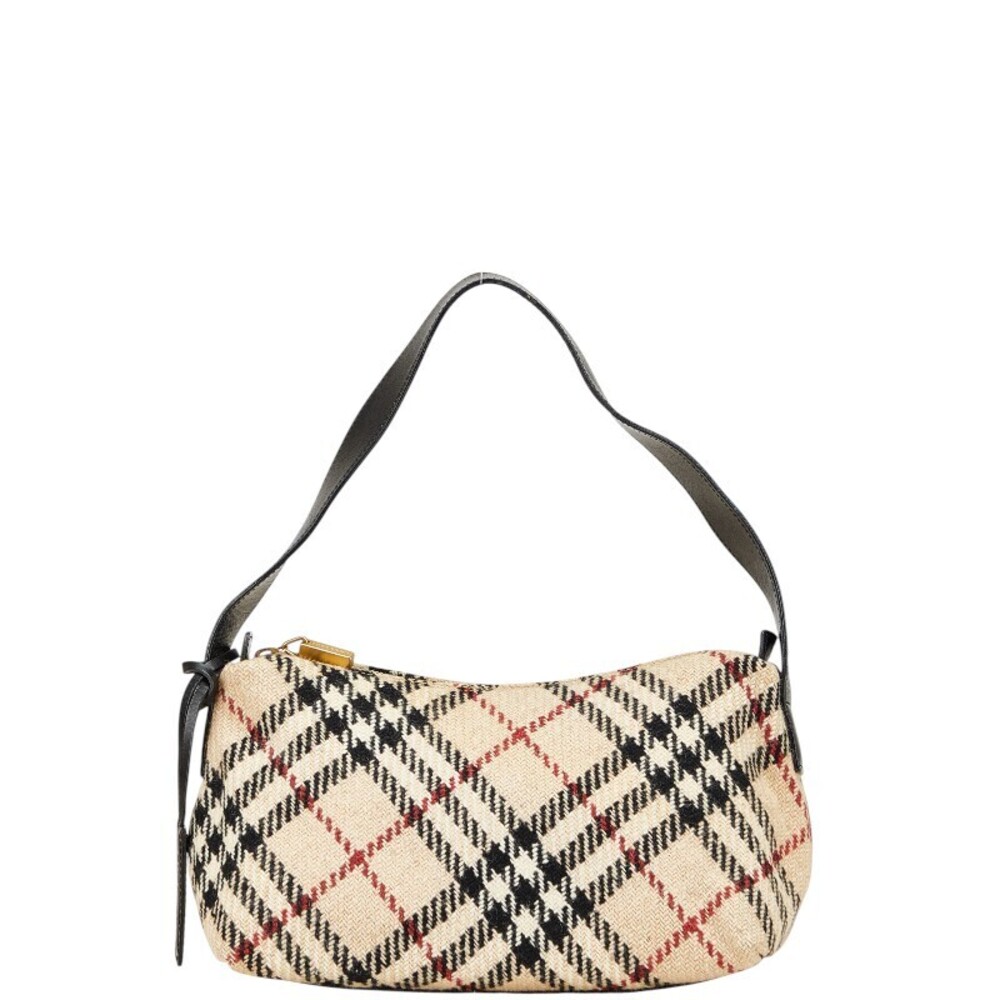 Burberry Nova Check Hobo Shoulder Bag Beige Tan Black Wool Leather